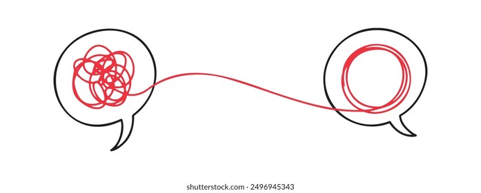 Concepto de doodle de lluvia de ideas para la resolución de problemas mentales. Psicólogo consultando Dos iconos de conversación de burbujas de habla con garabatos de línea. Entrenador, tutoría de psicoterapia. Ilustración vectorial