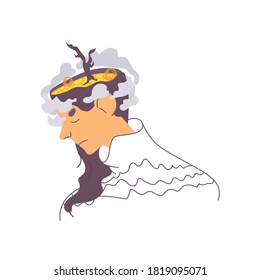 Mental problems concept illustration. Sad and depressed female character with desert in her head. Vector human that need psychotherapist help isolated on white