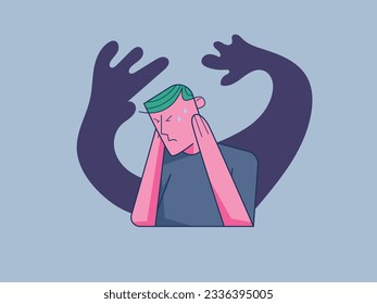Mental problems, Depression, grief concept. scary fantasies feeling sorrow, depression, sadness