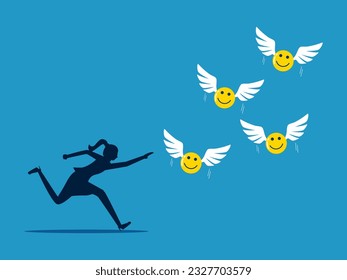 Mental problems. woman chasing catches an optimistic mood 
