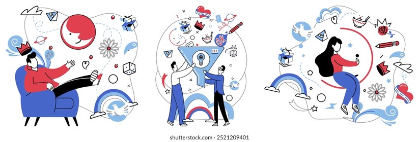 Mental processing vector illustration. Mental health is orchestra where instruments thought are tuned through processing Progress is bridge constructed by careful hands mental processing and analysis