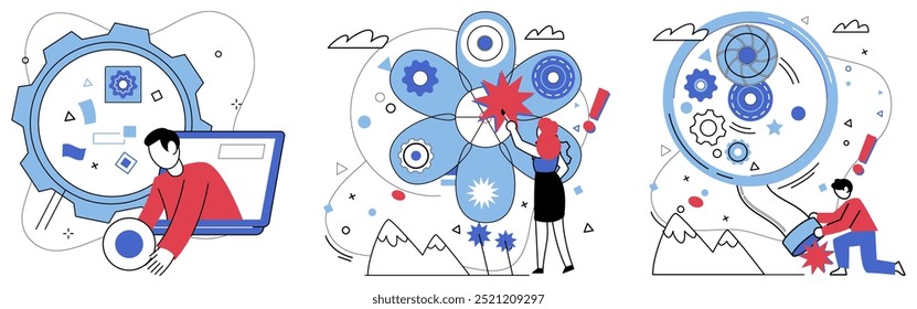 Mental processing vector illustration. Thoughtful inspection is cornerstone in construction mental progress Knowledge blooms in garden mental processing, nurtured by waters analysis