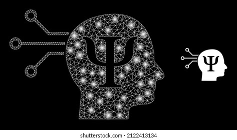 Mental programming icon and shiny mesh mental programming model with illuminated spots. Illuminated model done from mental programming vector icon and polygonal mesh.