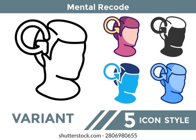 Mental Recode icon for illustrating reprogramming systems, cognitive reset, and internal pattern modification. Line, Filled, Color, Blue, Dualtone style.
