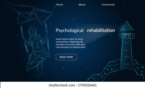  Mental rehabilitation, psychotherapy concept. Lonely young girl needs psychological help. Psychological rehabilitation illustration for website banner.
