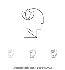Mental, Relaxation, Mind, Head Bold and thin black line icon set. Vector Icon Template background