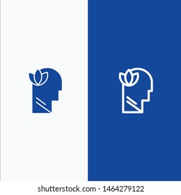 Mental, Relaxation, Mind, Head Line and Glyph Solid icon Blue banner Line and Glyph Solid icon Blue banner. Vector Icon Template background