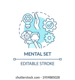 Mental set blue concept icon. Problem solving skills. Issue with analytical thinking. Mental block idea thin line illustration. Vector isolated outline RGB color drawing. Editable stroke