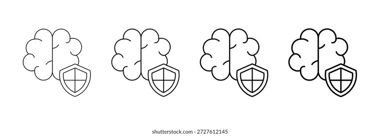 Mental Shield Icons Vektorgrafik-Set in verschiedenen Strichlinienstilen