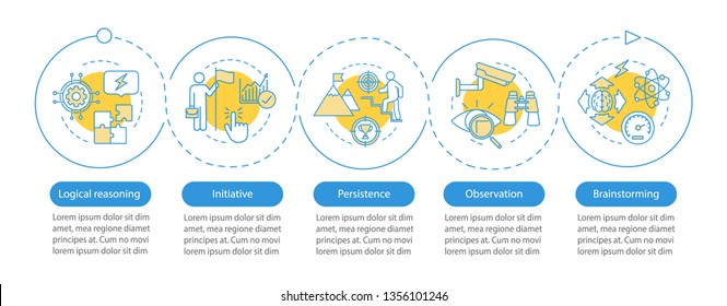 Mental skills vector infographic template. HR soft qualities. Business presentation design elements. Data visualization with steps and options. Process timeline chart. Workflow layout with icons