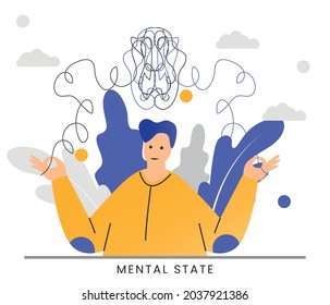 MENTAL STATE - Anxiety mental health condition and bad emotional state person concept. Internal psychology with chaos and arranged mind