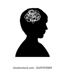 Mental states icon, Human head with Confusing thoughts icon. Thoughtful mind glyph symbol. Mental state of surprise and inquiry. Vector illustration design.