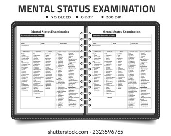 Mental Status Examination Checklist, Notebook Or Logbook Journal Template,	