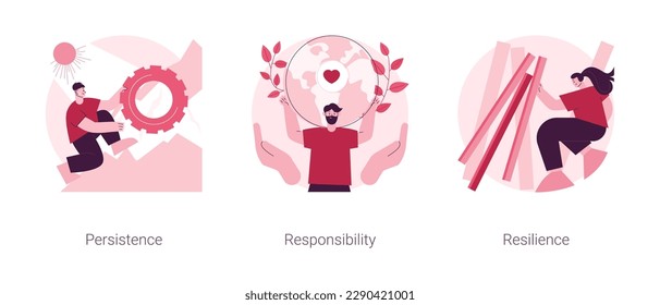 Mental strength abstract concept vector illustration set. Persistence and responsibility, building emotional resilience, psychological flexibility, determination to achieve goal abstract metaphor.