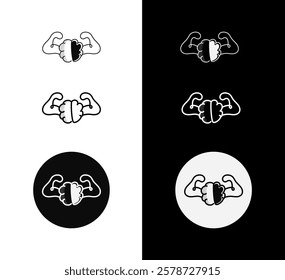 Mental Strength Icon – Monoline Custom Hand-Drawn Style with Editable Stroke. Resilience and Emotional Intelligence Illustration.