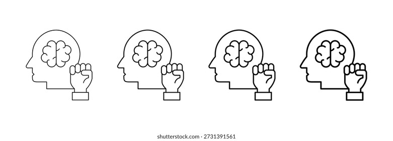 Mental Strength Icons Vector Set In Different Stroke Line Style