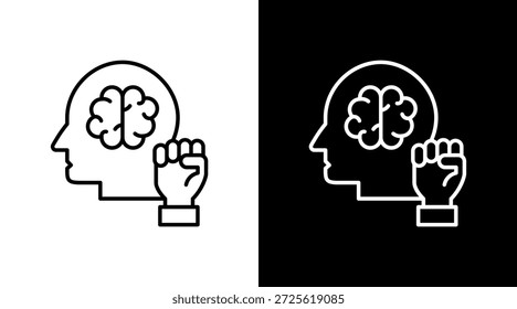 Contorno de força mental branco ícone definir design