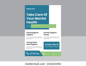 Mental Support Flyer Poster Design Template. Take Care Of Your Mental Health Flyer Poster Design Template. 