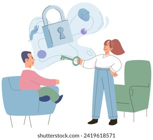 Mental therapy session with psychotherapist or psychologist. People practicing psychotherapy approaches, counseling. Individual session with patient. Growth mind and intelligence, self development