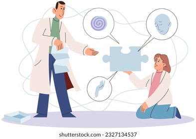 Mental therapy session and treatment. Psychotherapists conduct diagnosis of human emotions, discuss psychology. Psychiatry, disorder and meditation, stress, mind health, intellect and medicine