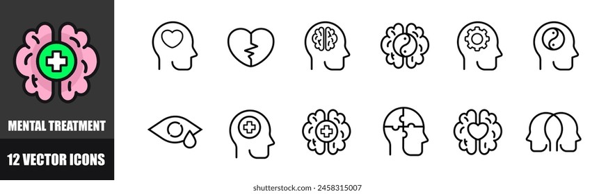 Mental Treatment icons set. Linear style. Vector icons