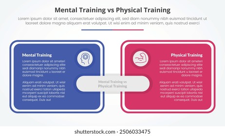 mental vs physical training comparison opposite infographic concept for slide presentation with big box table outline with flat style vector