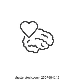 Mental Wellbeing line icon. linear style sign for mobile concept and web design. Brain with a heart outline vector icon. Symbol, logo illustration. Vector graphics