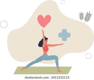 Mental wellbeing with love and health balance for peace.Calm emotions and happiness mindset with value esteem and appreciation.flat vector illustration.