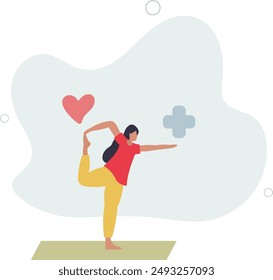 Mentales Wohlbefinden mit Liebe und Gesundheit Balance für Frieden.Ruhige Emotionen und Glück Denkweise mit Wert Wertschätzung und Wertschätzung.Flat Design.Illustration mit Menschen.