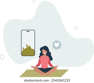 Mental wellness apps and meditation software for phone.Yoga treatment for anxiety,flat characters.