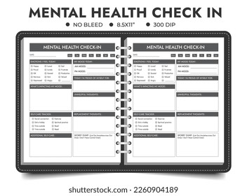 Mental Wellness Check-In, Mental Health Check-in Worksheet, Mental Health journal, or logbook planner