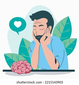 mental wellness design with man looking a brain