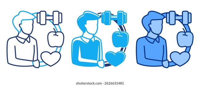 Mental Wellness icon represented by holding heart Blue, Dualline, Dualtone style.