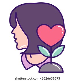 Mental Wellness icon represented by women, flower Lineal Color style.