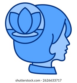 Mental Wellness icon represented by head, lotus Blue style.