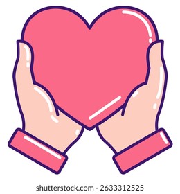 Mental Wellness icon represented by holding heart Lineal Color style.