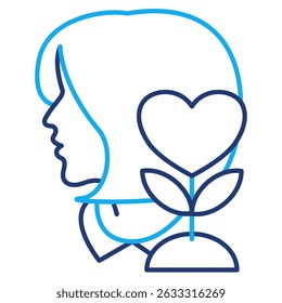 Mental Wellness icon represented by women, flower Dual Line style.