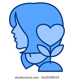 Mental Wellness icon represented by women, flower Blue style.