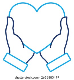 Mental Wellness icon represented by holding heart Dual Line style.