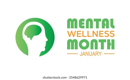 Mês do Bem-Estar Mental observado a cada ano durante janeiro. Conceito de conscientização médica da área de saúde. Modelo vetorial para faixa, cartão de saudação, cartaz com fundo.