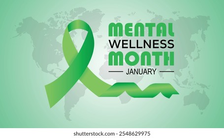 Mês do Bem-Estar Mental observado a cada ano durante janeiro. Conceito de conscientização médica da área de saúde. Modelo vetorial para faixa, cartão de saudação, cartaz com fundo.