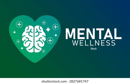 Mental wellness week concept with human brain inside green heart icon wellness psychology wellbeing awareness thinking brainpower intelligence positivity mentalhealth cognitive brainstorm