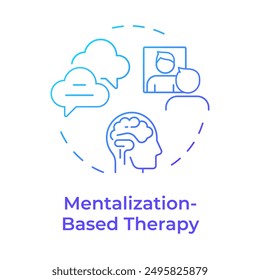 Mentalization-based therapy blue gradient concept icon. Mental disorder, psychotherapy. Round shape line illustration. Abstract idea. Graphic design. Easy to use in infographic, presentation