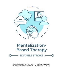 Icono de concepto suave azul de terapia basada en mentalización. Trastorno mental, psicoterapia. Ilustración de línea de forma redonda. Abstractas idea. Diseño gráfico. Fácil de usar en infografía, presentación