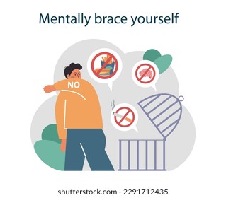 Mentally brace yourself to get rid of bad habit or addiction. Toxic and dangerous dependence quit. Clinic rehabilitation or therapy process. Treatment strategy. Flat vector illustration