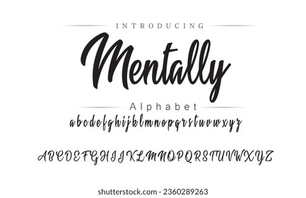 Mentally Font. Alphabet. Script. Typeface. Label .Vintage typeface. For labels and different type designs