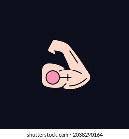 Mentally Strong Women RGB Color Icon For Dark Theme. Moral Courage. Feminist Organization. Mental Strength. Isolated Vector Illustration On Night Mode Background. Simple Filled Line Drawing On Black