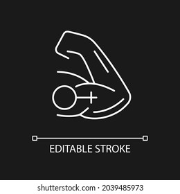 Mentally Strong Women White Linear Icon For Dark Theme. Moral Courage. Feminist Organization. Thin Line Customizable Illustration. Isolated Vector Contour Symbol For Night Mode. Editable Stroke