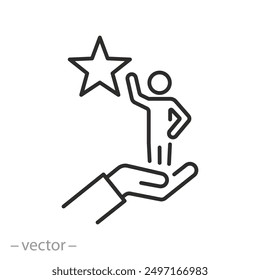 mentee in hand icon, support mentor, business mentoring, linear vector illustration