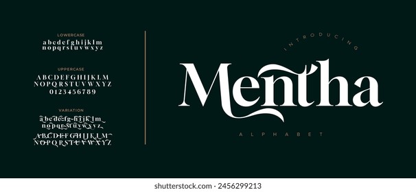 Mentha Elegant Font Uppercase Lowercase and Number. Classic Lettering Minimal Fashion Designs. Typography modern serif fonts regular decorative vintage concept. vector illustration